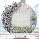 Aperturee - White Wall Floral Wooden Round Backdrop For Wedding